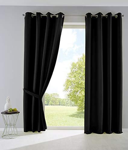 2er Set Vorhänge Blickdicht Gardinen Matt Lichtdurchlässig »Palermo« mit Ösen und Raffhalter Dekoschal HxB 175x140 cm Schwarz, 10000265-2 2er Set Vorhänge Blickdicht Gardinen Matt Lichtdurchlässig »Palermo« mit Ösen und Raffhalter Dekoschal HxB 175x140 cm Schwarz, 10000265-2 von Gardinenbox