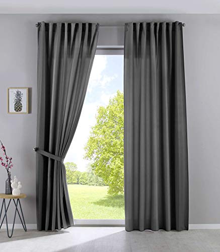 2er Set Vorhänge Blickdicht Verdeckte Schlaufen Cationic »JENA« HxB 250x300 cm Grau Leinen Optik Gardinen Meliert Gardinenband mit Raffhalter, 2019037-2S von Gardinenbox