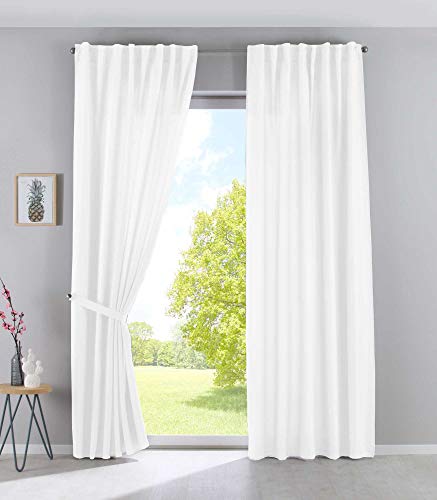 2er Set Vorhänge Verdeckte Schlaufen Cationic »JENA« HxB 145x140 cm Weiß Blickdicht Leinen Optik Gardinen Meliert Gardinenband mit Raffhalter, 2019037-2 von Gardinenbox