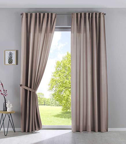 2er Set Vorhänge Verdeckte Schlaufen Cationic »JENA« HxB 225x140 cm Taupe Blickdicht Leinen Optik Gardinen Meliert Gardinenband mit Raffhalter, 2019037-2 von Gardinenbox
