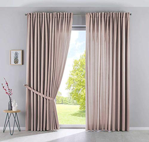 2er Set Vorhänge Verdeckte Schlaufen Cationic »JENA« HxB 250x300 cm Taupe Blickdicht Leinen Optik Gardinen Meliert Gardinenband mit Raffhalter, 2019037-2 von Gardinenbox