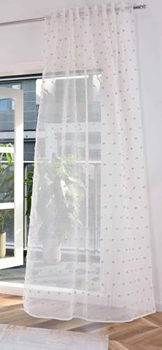 Gardine HxB 245x145 cm Natur Taupe Pompom »Valencia« Multiband Aufhängung Scherli Transparent Leinen-Optik, 2023470 von Gardinenbox