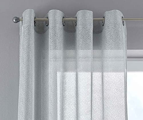 Gardine Netz Struktur HxB 245x145 cm Grau mit Ösen einfarbig transparent Deko Vorhang Netzvorhang Netzoptik, 202220353 von Gardinenbox