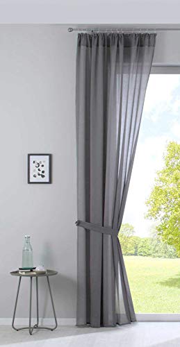 Gardine »Nizza« Baumwoll-Voile Halbvoile HxB 254x135 cm Grau Transparent Store mit Gardinenband und Tuneldurchzug, 2019031 von Gardinenbox