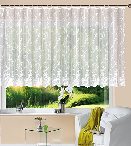 Gardine Store Jacquard Mainz HxB 145x450 cm Kräuselband Universalband Weiß Blumenmuster Transparent Vorhang Wohnzimmer, 13144 von Gardinenbox