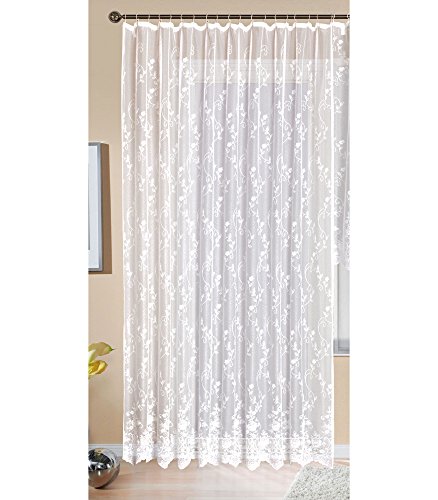 Gardine Store Jacquard Mainz HxB 245x300 cm Kräuselband Universalband Weiß Blumenmuster Transparent Vorhang Wohnzimmer, 13144 von Gardinenbox