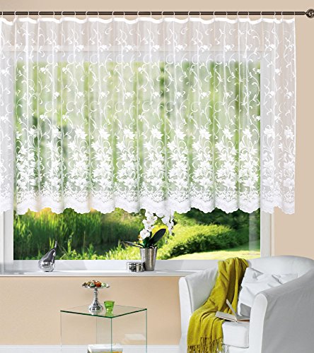 Gardine Store Kurzstore Jacquard Koblenz HxB 145x300 cm Kräuselband Universalband Weiß Blumenmuster Transparent Voile Vorhang Wohnzimmer von Gardinenbox