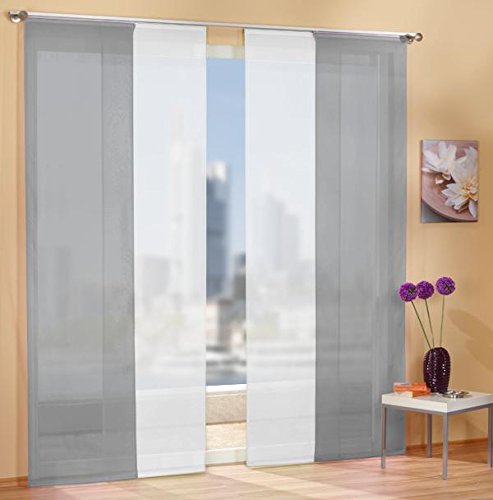 Gardinen Set, 2 x Flächenvorhang Schiebegardine mit Zubehör, Grau, 2 x Flächenvorhang Schiebegardine mit Zubehör, Weiß, 8558985589 von Gardinenbox