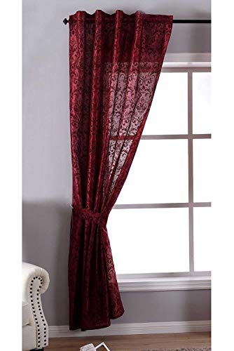 Gardinenbox 1er Set HxB 245x140 cm Vorhang Widseide Optik Bordeaux Barock Blickdicht Flockfasern Deko Gemustert, Blickdicht mit verdecktem Schlaufenband, 20200-20210 von Gardinenbox