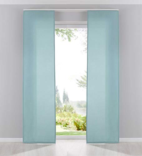 Gardinenbox 2er Pack Flächenvorhänge Schiebegardinen komplett Set Cationic Blickdicht Leinen Optik Natura seidenmatt HxB 245x60 cm Aqua Landhaus Stil, 204411-2 Gardinenbox 2er Pack Flächenvorhänge Schiebegardinen komplett Set Cationic Blickdicht Leinen Optik Natura seidenmatt HxB 245x60 cm Aqua Landhaus Stil, 204411-2 von Gardinenbox
