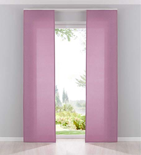 Gardinenbox 2er Pack Flächenvorhänge Schiebegardinen komplett Set Cationic Blickdicht Leinen Optik Natura seidenmatt HxB 245x60 cm Rosa Landhaus Stil, 204411-2 von Gardinenbox