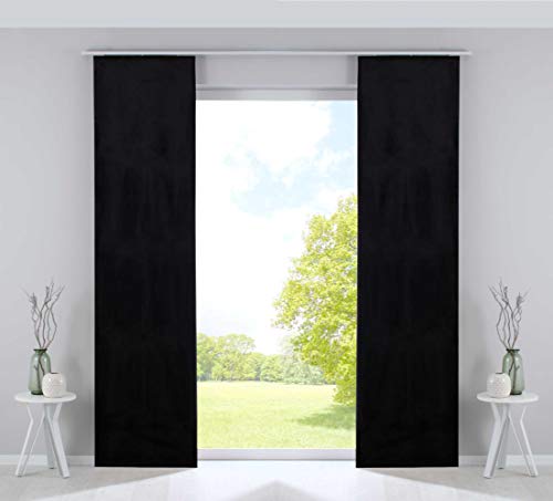 Gardinenbox 2er Set Flächenvorhänge Verdunkelung Schiebegardinen »Milano« Samt Blickdicht Blackout Paneelwägen Beschwerungsstangen Schwarz HxB 245x60 cm, 203571-2 von Gardinenbox