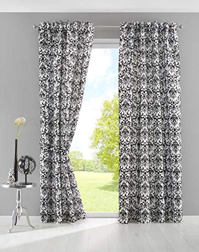 Gardinenbox 2er Set HxB 245x140 cm Vorhang Widseide Optik Weiß Schwarz Barock Blickdicht Flockfasern Deko Gemustert, Blickdicht mit verdecktem Schlaufenband, 20200-20210 Gardinenbox 2er Set HxB 245x140 cm Vorhang Widseide Optik Weiß Schwarz Barock Blickdicht Flockfasern Deko Gemustert, Blickdicht mit verdecktem Schlaufenband, 20200-20210 von Gardinenbox
