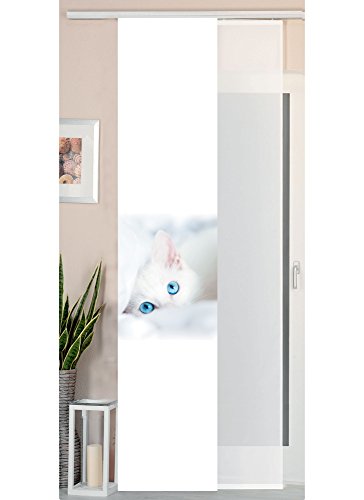 Gardinenbox 2er Set Schiebegardine Flächenvorhang Wildseide Optik und Voile Paneel, 245x45, Katze, 80400 Gardinenbox 2er Set Schiebegardine Flächenvorhang Wildseide Optik und Voile Paneel, 245x45, Katze, 80400 von Gardinenbox