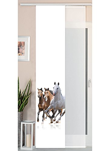 Gardinenbox 2er Set Schiebegardine Flächenvorhang Wildseide Optik und Voile Paneel, 245x45, Pferde, 80400 Gardinenbox 2er Set Schiebegardine Flächenvorhang Wildseide Optik und Voile Paneel, 245x45, Pferde, 80400 von Gardinenbox