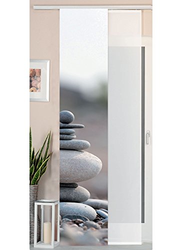 Gardinenbox 2er Set Schiebegardine Flächenvorhang Wildseide Optik und Voile Paneel, 245x45, Steine Grau, 80400 von Gardinenbox