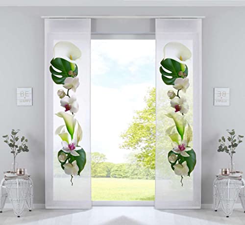 Gardinenbox 2er Set Schiebegardinen Flächenvorhänge »Izmir« HxB 245x60 cm Orchidee Weiß Voile Halbtransparent Paneelwagen Beschwerungsstange, 2022400-2 von Gardinenbox