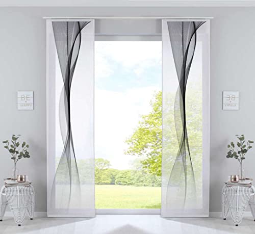 Gardinenbox 2er Set Schiebegardinen Flächenvorhänge »Izmir« HxB 245x60 cm Welle Schwarz Voile Halbtransparent Paneelwagen Beschwerungsstange, 2022400-2 Gardinenbox 2er Set Schiebegardinen Flächenvorhänge »Izmir« HxB 245x60 cm Welle Schwarz Voile Halbtransparent Paneelwagen Beschwerungsstange, 2022400-2 von Gardinenbox