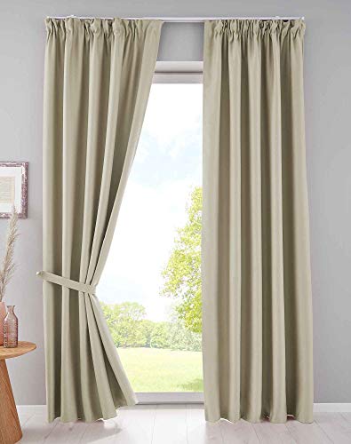 Gardinenbox 2er Set Verdunkelungsvorhänge Blickdicht »Newyork« verdeckte Schlaufen Beige HxB 225x295 cm Thermo-Gardine Blackout schalldämmend ÖKOTEX Kräuselband, 202020610-2 von Gardinenbox