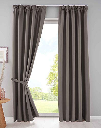 Gardinenbox 2er Set Verdunkelungsvorhänge Blickdicht »Newyork« verdeckte Schlaufen Taupe HxB 245x295 cm Thermo-Gardine Blackout schalldämmend ÖKOTEX Kräuselband, 202020610-2 von Gardinenbox
