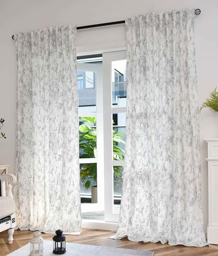 Gardinenbox 2er Set Vorhänge Samt Damast HxB 245x140 cm Weiß Silber »Milano Star« Vorhang mit Foliendruck und Multiband Aufhängung: Königlicher Luxus für Ihr Zuhause, 2023300-2 von Gardinenbox