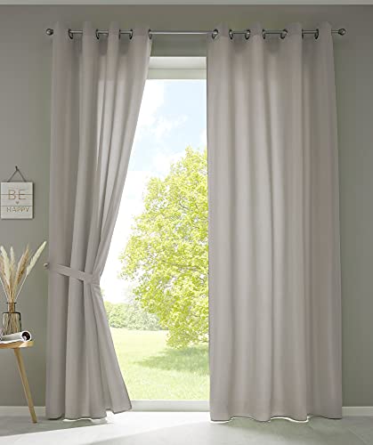 Gardinenbox 2er Set Vorhänge Schal Ösen »Berlin« HxB 175x140 cm Stein Blickdicht Microsatin Lichtdurchlässig Uni Matt, 20405N2 von Gardinenbox