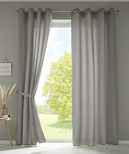 Gardinenbox 2er Set Vorhänge Schal Ösen »Berlin« HxB 225x140 cm Hellgrau Blickdicht Microsatin Lichtdurchlässig Uni Matt, 20405N2 von Gardinenbox