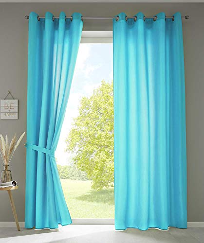 Gardinenbox 2er Set Vorhänge Schal Ösen »Berlin« HxB 245x140 cm Türkis Blickdicht Microsatin Lichtdurchlässig Uni Matt, 20405N2 von Gardinenbox