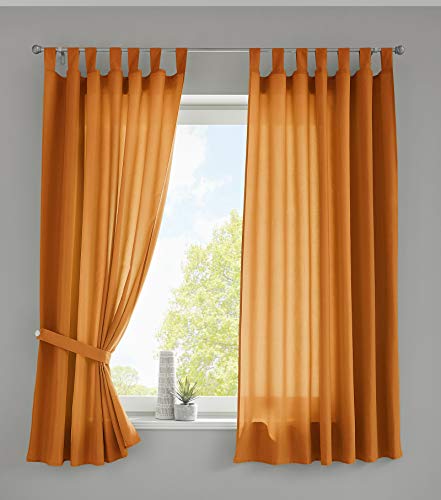 Gardinenbox 2er Set Vorhänge Schal Schlaufen »Berlin« HxB 175x140 cm Orange Blickdicht Microsatin Lichtdurchlässig Kräuselband Uni Matt, 20400N2 von Gardinenbox