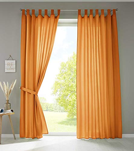 Gardinenbox 2er Set Vorhänge Schal Schlaufen »Berlin« HxB 245x140 cm Orange Blickdicht Microsatin Lichtdurchlässig Kräuselband Uni Matt, 20400N2 von Gardinenbox