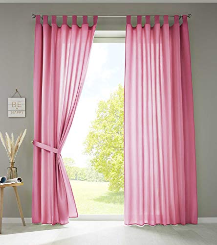 Gardinenbox 2er Set Vorhänge Schal Schlaufen »Berlin« HxB 245x140 cm Pink Blickdicht Microsatin Lichtdurchlässig Kräuselband Uni Matt, 20400N2 von Gardinenbox