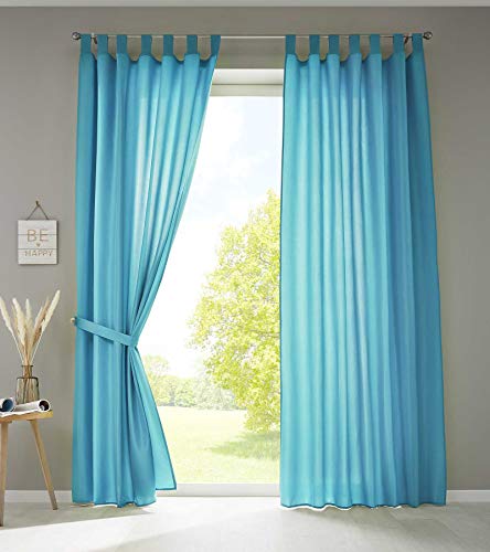 Gardinenbox 2er Set Vorhänge Schal Schlaufen »Berlin« HxB 245x140 cm Türkis Blickdicht Microsatin Lichtdurchlässig Kräuselband Uni Matt, 20400N2 von Gardinenbox