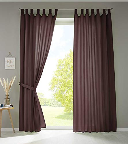 Gardinenbox 2er Set Vorhänge Schal Schlaufen »Berlin« HxB 245x140 cm Braun Blickdicht Microsatin Lichtdurchlässig Kräuselband Uni Matt, 20400N2 von Gardinenbox