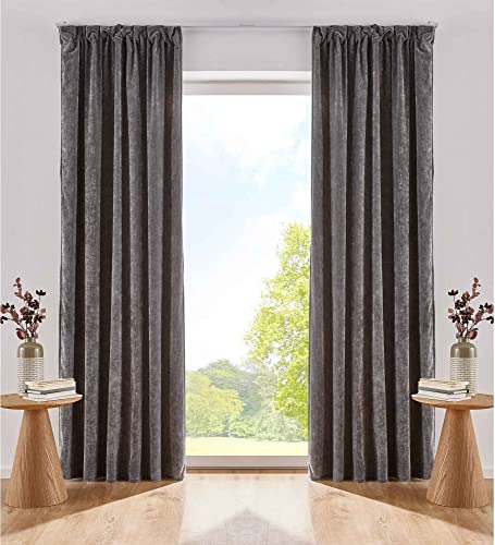 Gardinenbox 2er Set Vorhänge Thermo Chenille Dunkelgrau HxB 245x140 cm Schlaufenband Samtig Weich Verdunkelung, 2022500-2 von Gardinenbox
