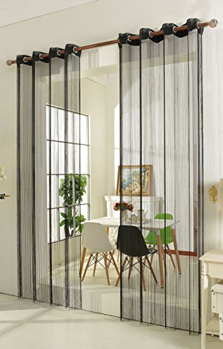 Gardinenbox Fadengardine Fadenstore Vorhang mit Ösen Raumteiler 140 x 250 cm, Schwarz, 20304 von Gardinenbox