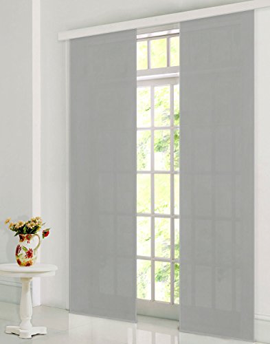 Gardinenbox Flächenvorhang, Schiebegardine Blickdicht matt, 2 Stück 245x60, Grau, aus Micro Satin (Mikrofaser Gewebe), mit Paneelwagen und Beschwerungsstange -085600-, 085600 von Gardinenbox