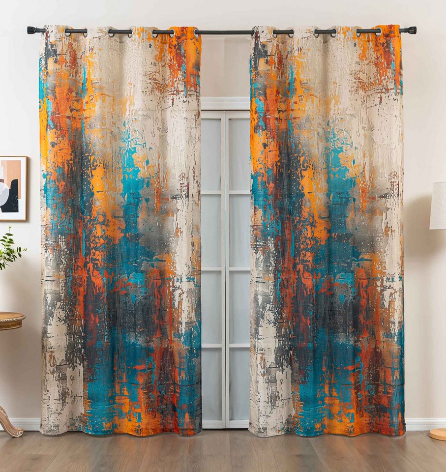 Gardinenbox Gardine (2 St), Ösen, halbtransparent, Polyester, Grobfaser »Seoul Collection« Digital Druck 2024120-2 von Gardinenbox