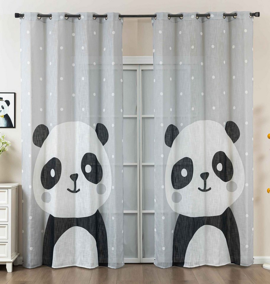 Gardinenbox Gardine (2 St), Ösen, halbtransparent, Polyester, Grobfaser »Seoul Collection« Digital Druck 2024120-2 von Gardinenbox