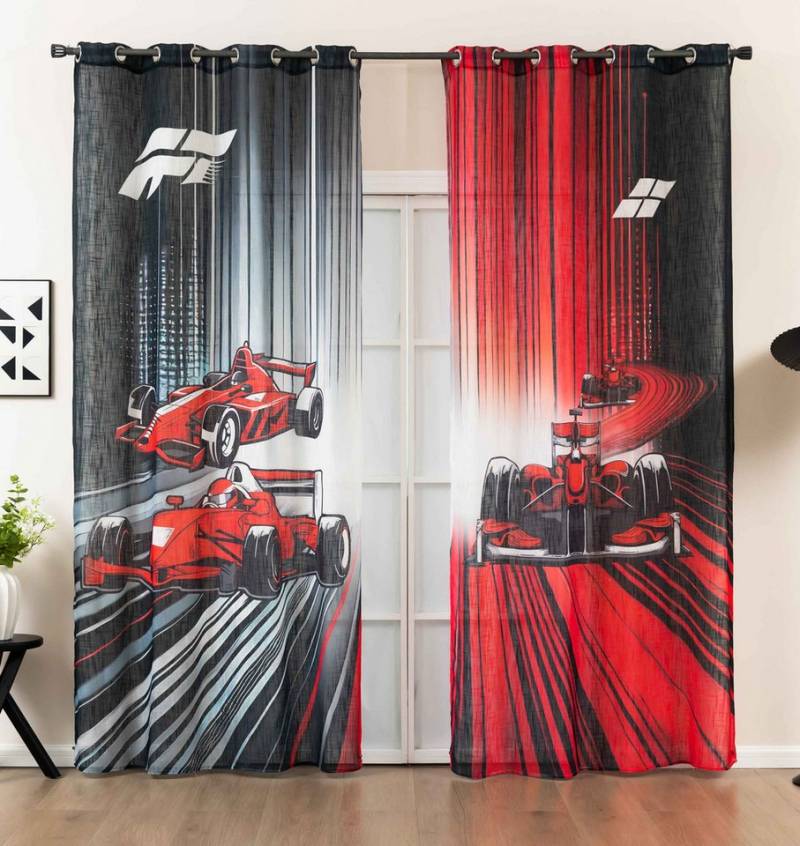 Gardinenbox Gardine (2 St), Ösen, halbtransparent, Polyester, Grobfaser »Seoul Collection« Digital Druck 2024120-2 von Gardinenbox