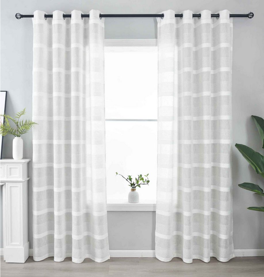 Gardinenbox Gardine (2 St), Ösen, transparent, Chenille, Meliert »Halle« Chenille Leinenbindung 202480-2 von Gardinenbox