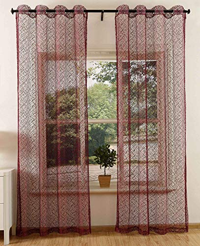 Gardine Netz Struktur mit Ösen einfarbig transparent Deko Vorhang Netzvorhang 2 Stück 245x140 Bordeaux, 203522 von Gardinenbox
