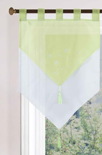 Gardinenbox Scheibengardine HxB 90x60 cm Apfelgrün »GERA« Zweilagig Voile Schlaufen Scheibenhänger Panneaux, 2023710 von Gardinenbox