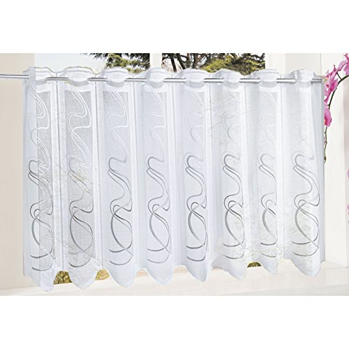 Gardinenbox Transparente Scheibengardine aus Voile, 40x120, Welle, luftiger Voile mit gesticktem Muster, 42002 von Gardinenbox