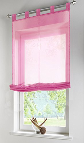 Gardinenbox Transparentes Raffrollo Uni aus Voile mit Schlaufen, 140x60 (HxB), Pink, 610070 von Gardinenbox