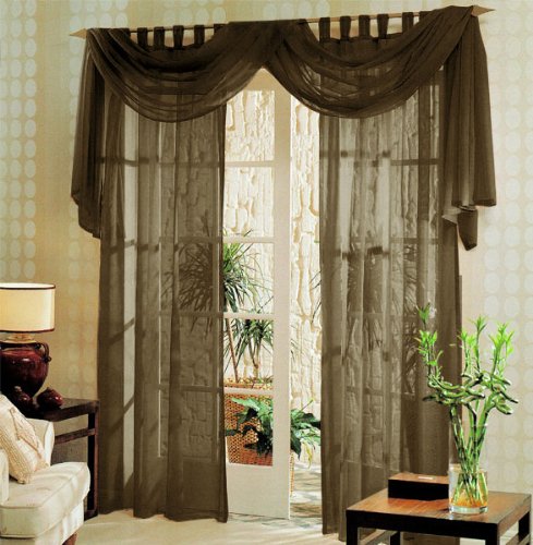 Voile komplett GARDINEN Set 3tlg., Braun, 60999 von Gardinenbox