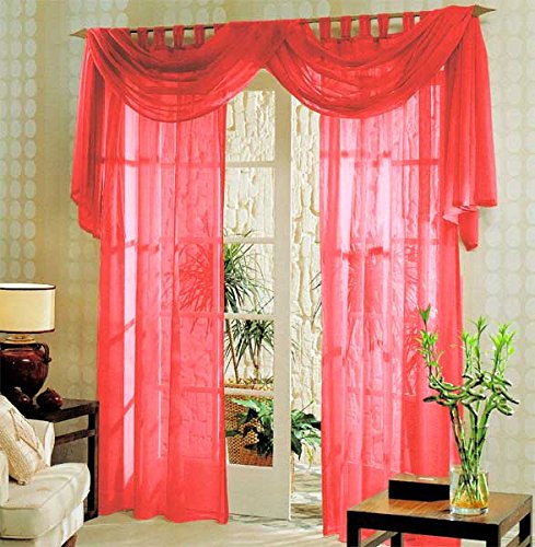 Gardinenbox Voile komplett GARDINEN Set 3tlg, Rot, 60999 von Gardinenbox