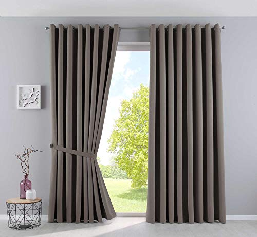 Gardinenbox Vorhänge Blickdicht »Newyork« Taupe HxB 245x295 cm 2er-Pack Thermo-Gardinen Verdunkelungsvorhang Blackout Ösen schalldämmend ÖKOTEX UV-Schutz Raffhalter, 201920600-2 von Gardinenbox
