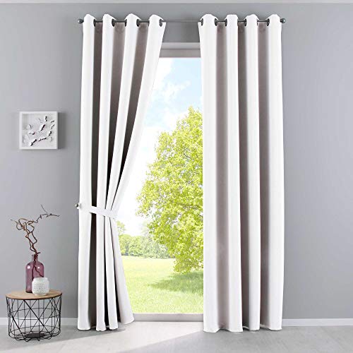 Gardinenbox Vorhänge Blickdicht »Newyork« Weiß HxB 225x140 cm 2er-Pack Thermo-Gardinen Verdunkelungsvorhang Blackout Ösen schalldämmend ÖKOTEX UV-Schutz Raffhalter, 201920600-2 von Gardinenbox