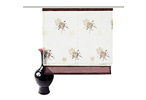 Raffrollo, mit Klettband, Farbe Creme, Braun, Design Floral Bestickt, Transparent, inkl. Montageanleitung und Zubehör, Waschbar, Maße HxB 140x80 cm von Gardinenbox