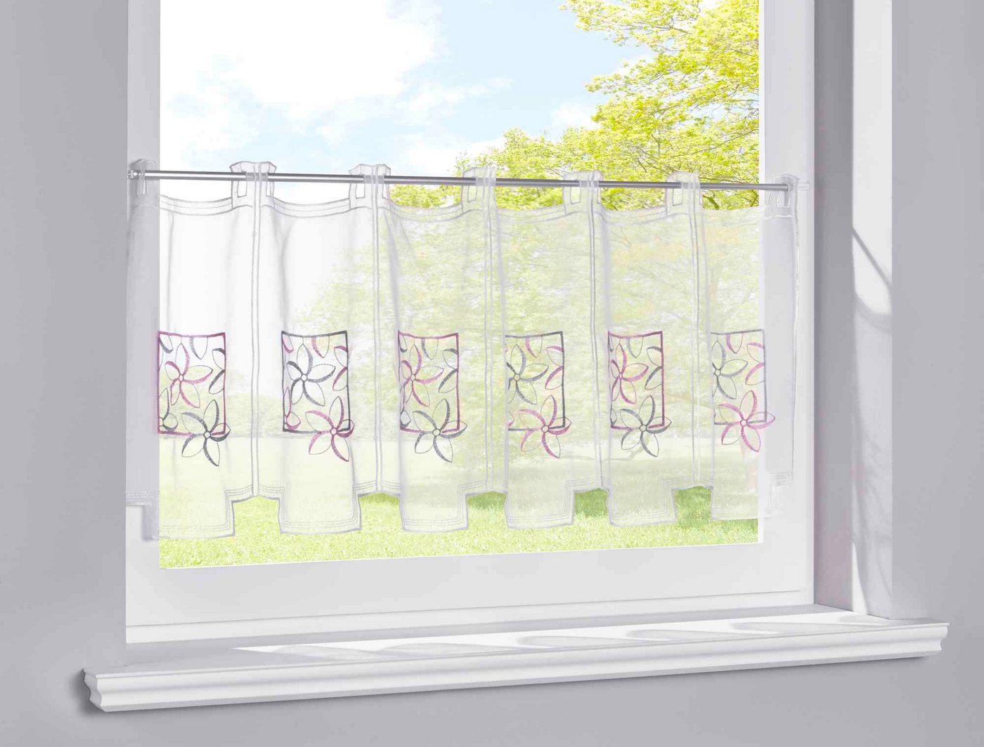 Scheibengardine, Stangendurchzug (1 St), transparent, Voile, Stickerei Transparent Bitrogardine Küchenfenster Sichtschutz von Gardinenbox